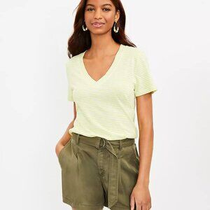 LOFT Women's Size XS Striped Everyday V-Neck Tee 100% Cotton